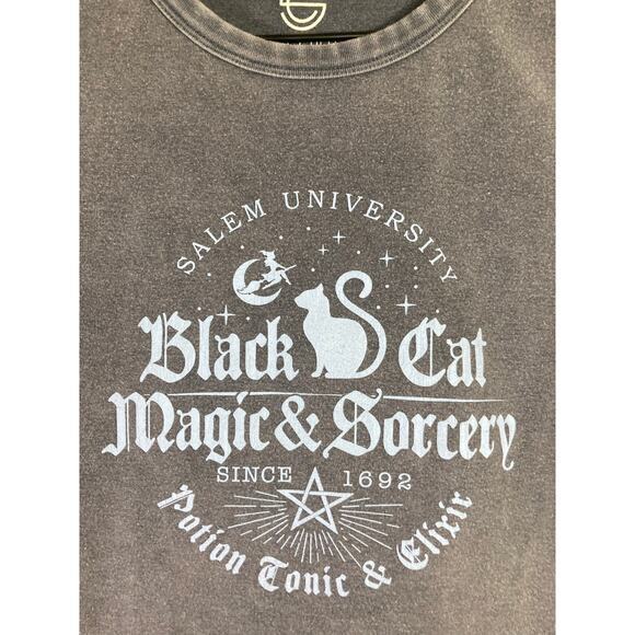 Girls Juniors XL Black Cropped Halloween Graphic Tee Spooky Magic T-Shirt Top - Picture 5 of 6